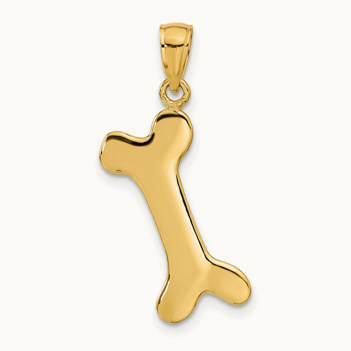 Solid Polished Dog Bone Charm — 14K Yellow Gold