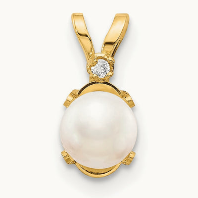 Diamond & Freshwater Cultured Pearl Birthstone Pendant — 14K Yellow Gold