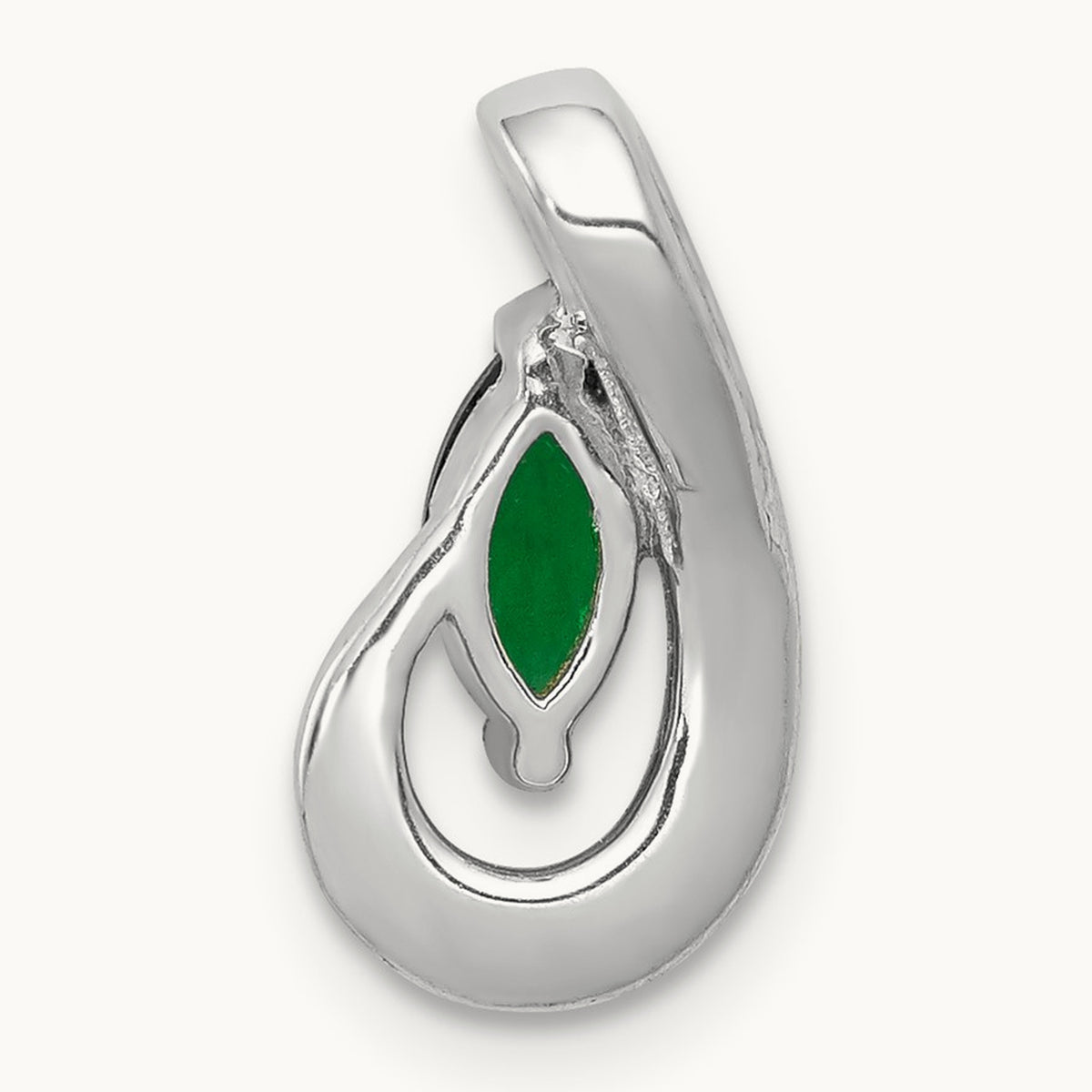 Teardrop Diamond and Emerald Pendant — 14K White Gold