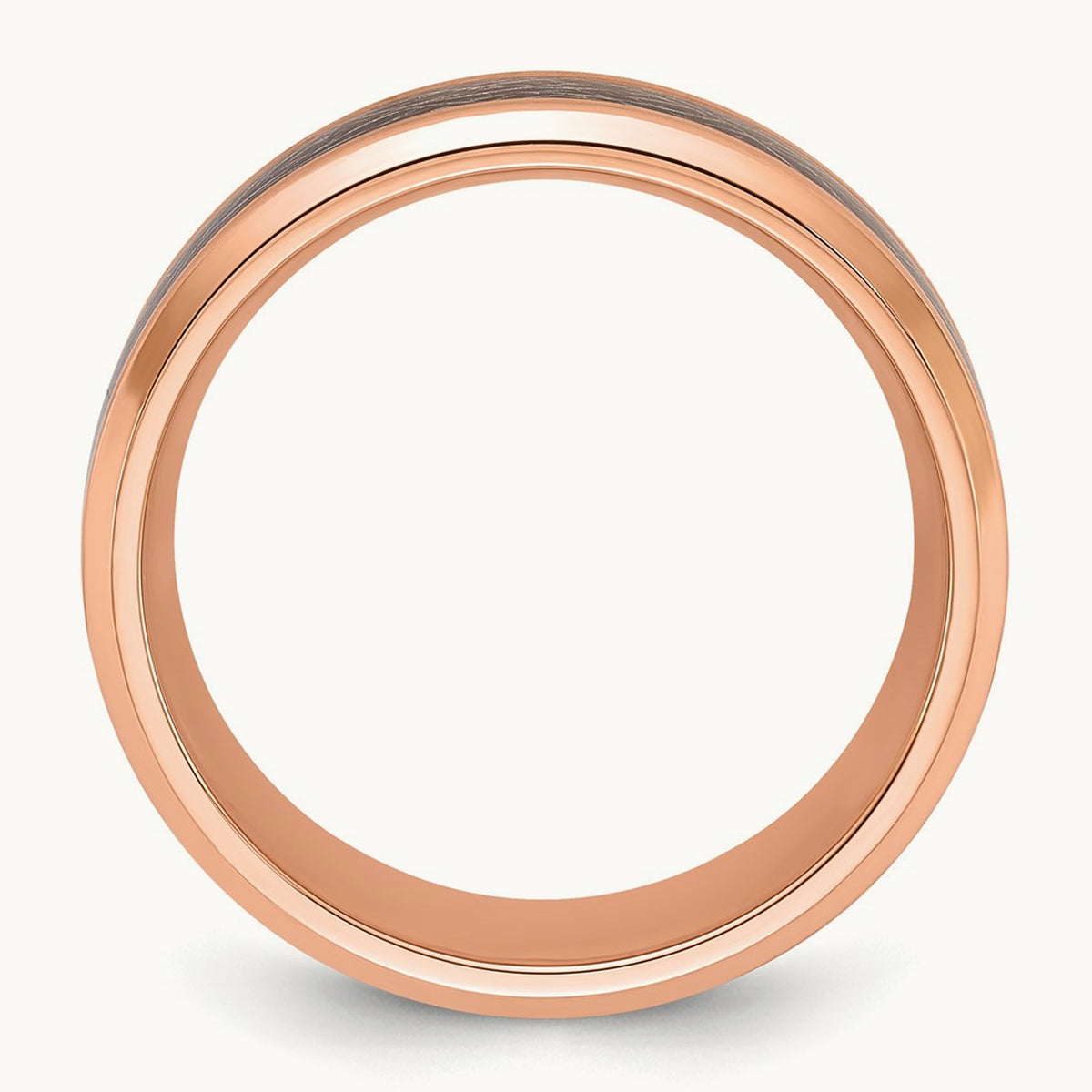 Polished Rose IP Synthetic Leather Inlay in Clear Epoxy Band, 8mm, Titanium