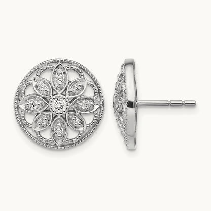 Diamond Fancy Floral Earrings, 14K White Gold