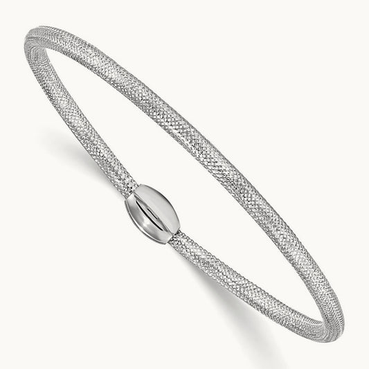 w/White RH-plating Polished Mesh Stretch Bracelet, 14K — Leslie's