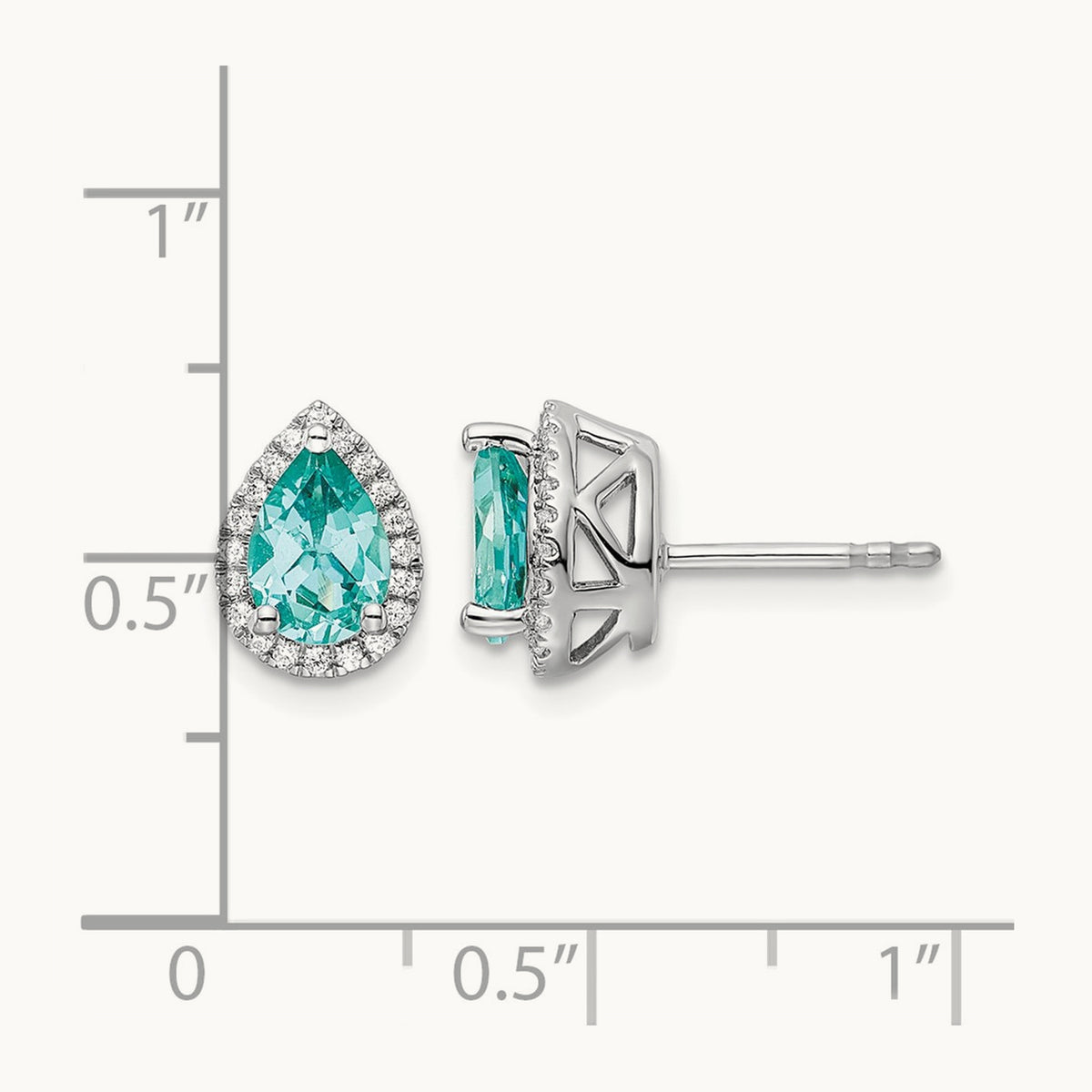 Created Paraiba Pear Post Earrings, 0.15 ct tw Lab-Grown Diamond