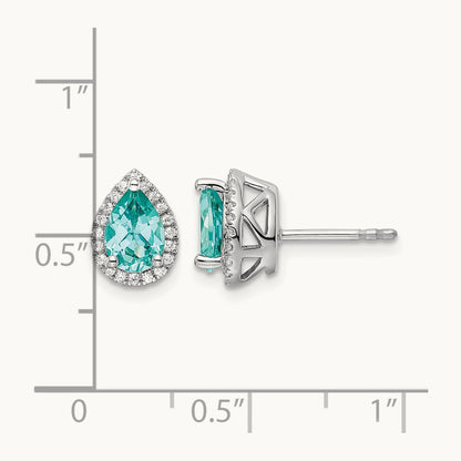 Created Paraiba Pear Post Earrings, 0.15 ct tw Lab-Grown Diamond