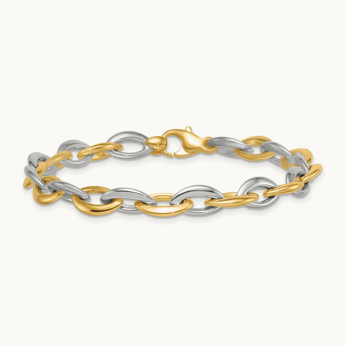 Polished Oval Link Bracelet, 7mm, 14K Two Tone