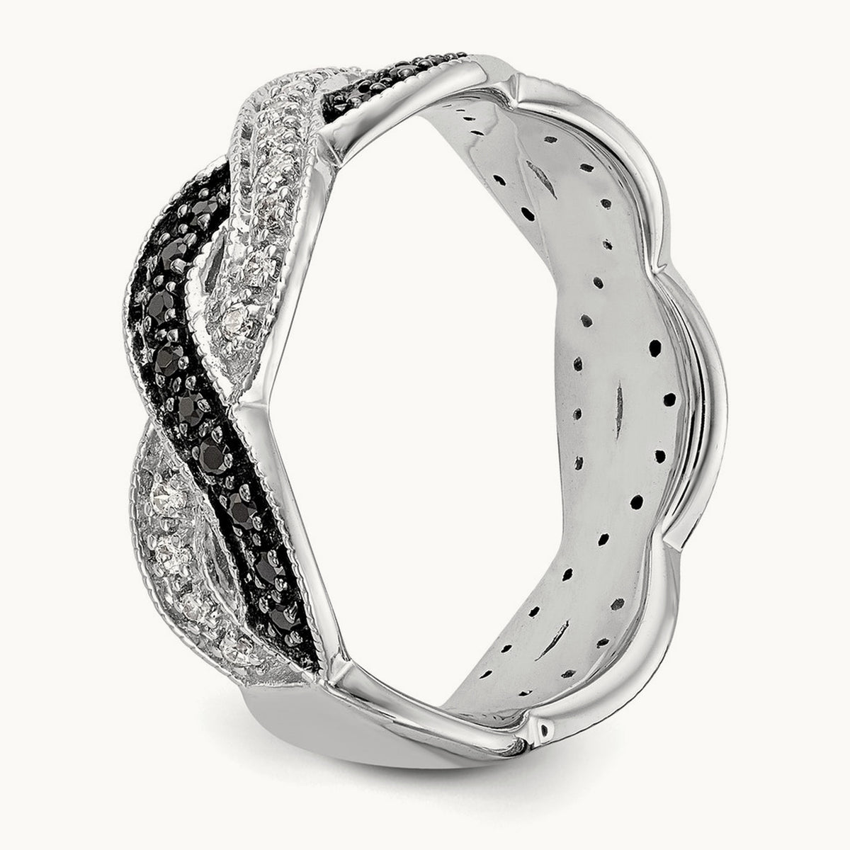 Black and White Diamond Band, 14K White Gold