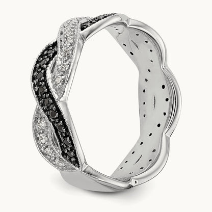 Black and White Diamond Band, 14K White Gold