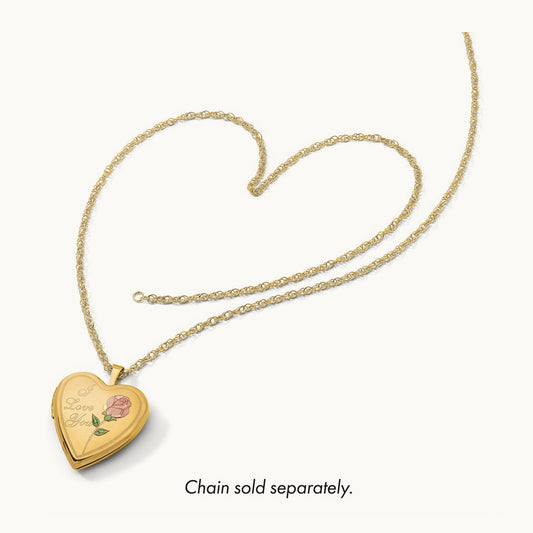 Enameled Rose I LOVE YOU Heart Locket, 20mm, 14K