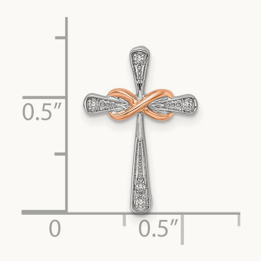 & Rose Cross w/Infinity Diamond Chain Slide, 14K Two-tone White