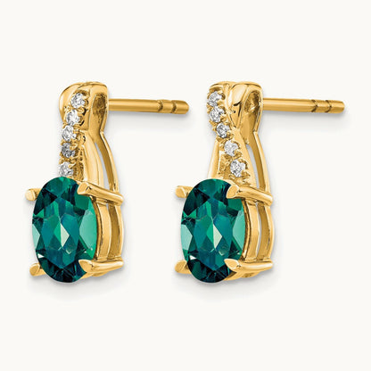 Created Alexandrite and Diamond Earrings, 14K