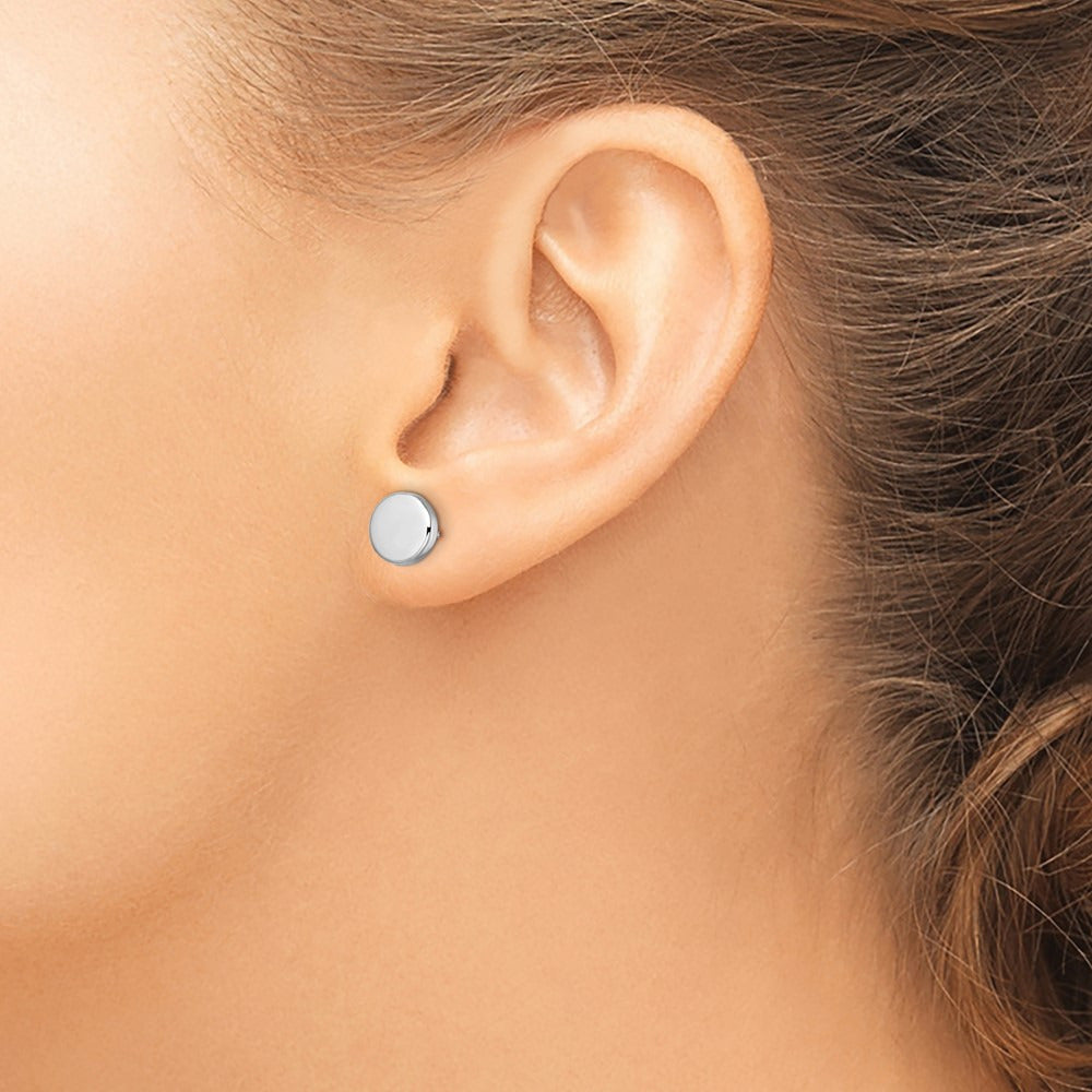 Polished Button Post Earrings — 14K White Gold