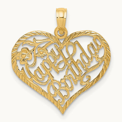 Solid HAPPY BIRTHDAY Heart Charm, 14K