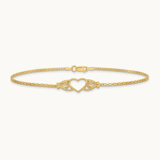 Polished Heart 10inch Anklet, 14K