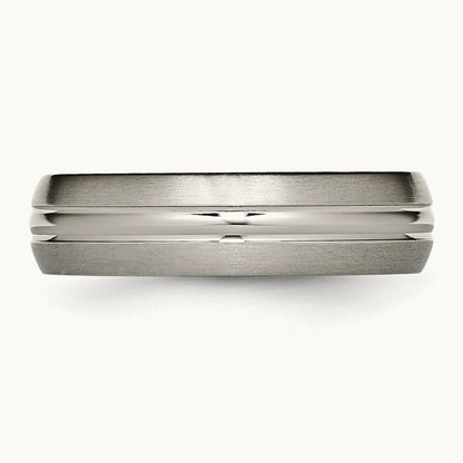 Brushed Center Grooved Band, 6mm, Titanium