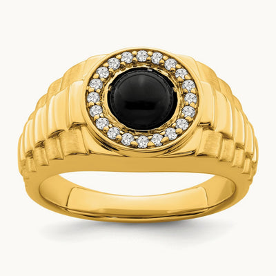 Onyx and Diamond Mens Ring, 14K