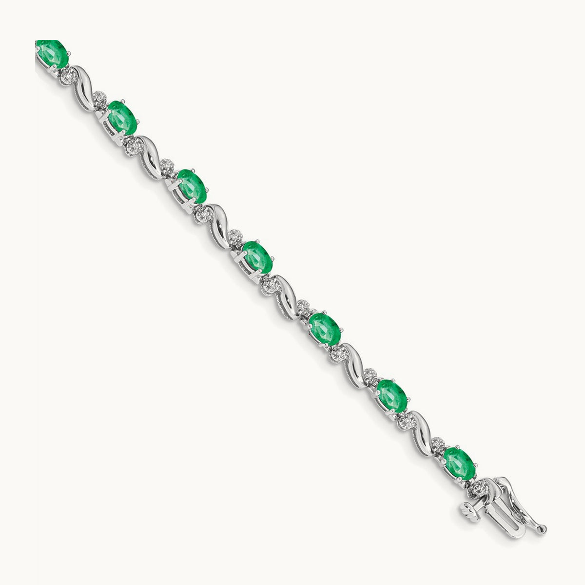 Diamond and Emerald Bracelet — 14K White Gold