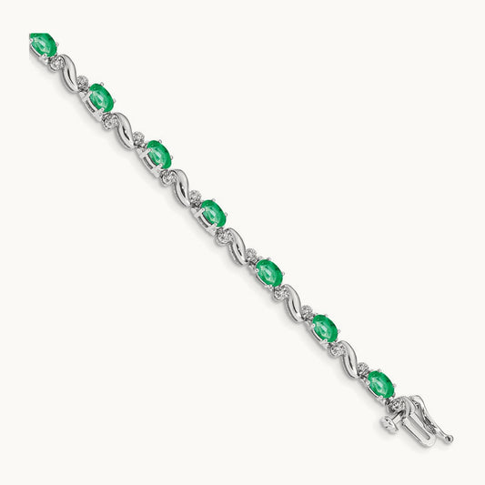Diamond and Emerald Bracelet — 14K White Gold