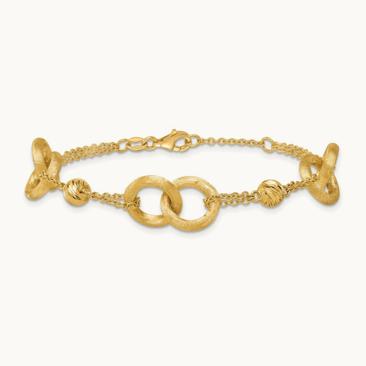 Polished And Brushed Double Loop W/.75in Ext Bracelet, 14K
