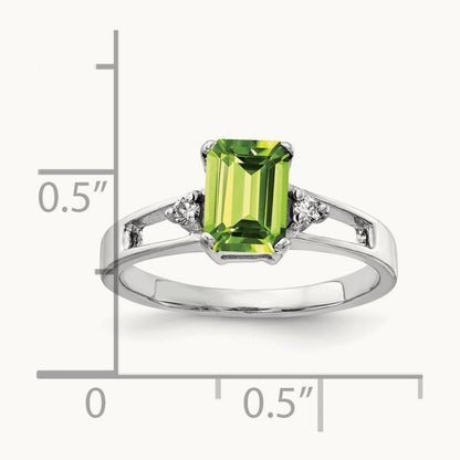 7x5mm Emerald Cut Peridot AA Diamond ring, 14K White Gold