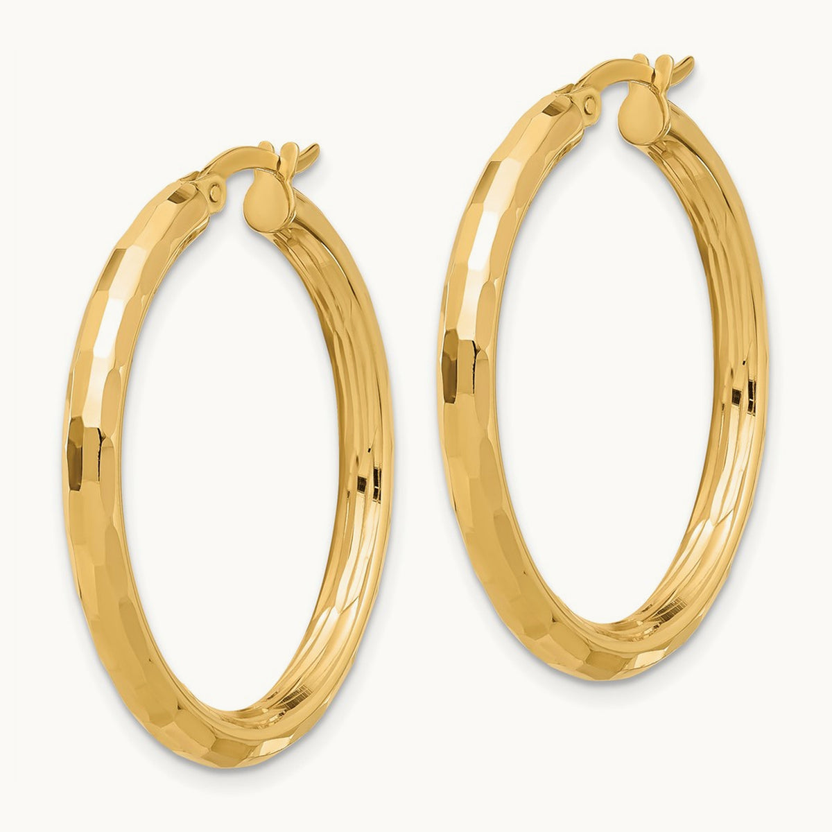 Polished and Diamond-cut Hoop Earrings — 33.5mm