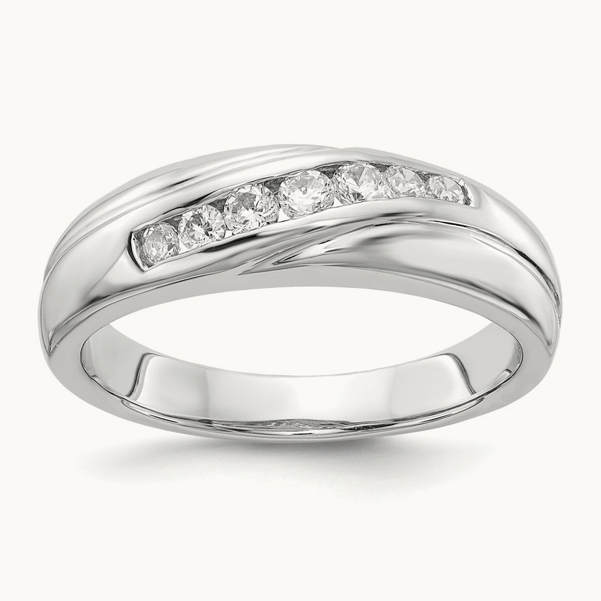 7-stone Diamond Mens Ring, 14K White Gold