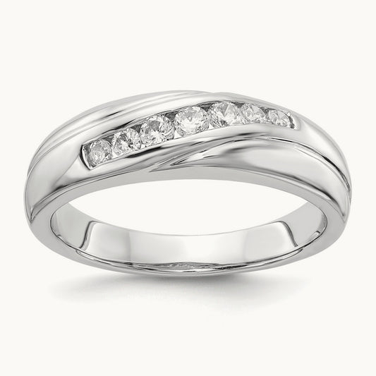 7-stone Diamond Mens Ring, 14K White Gold
