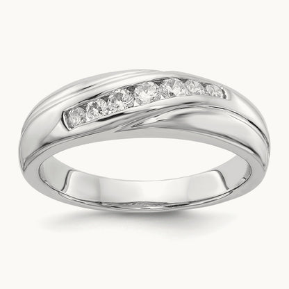 7-stone Diamond Mens Ring, 14K White Gold