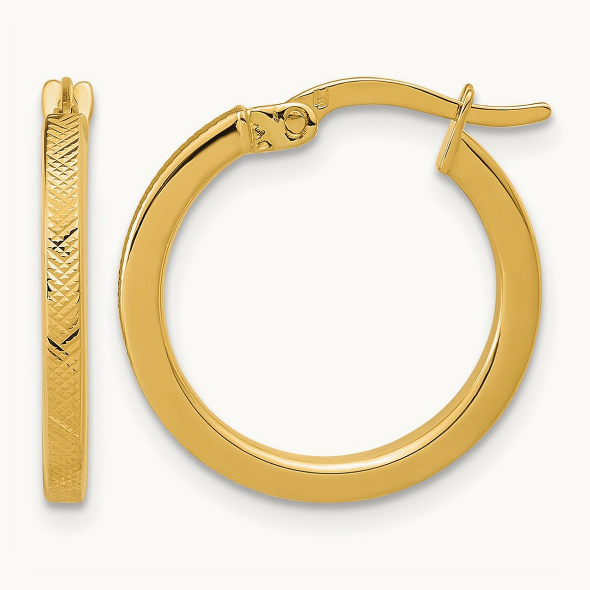 Polished and Textured Round Hoop Earrings, 14K — Leslie's