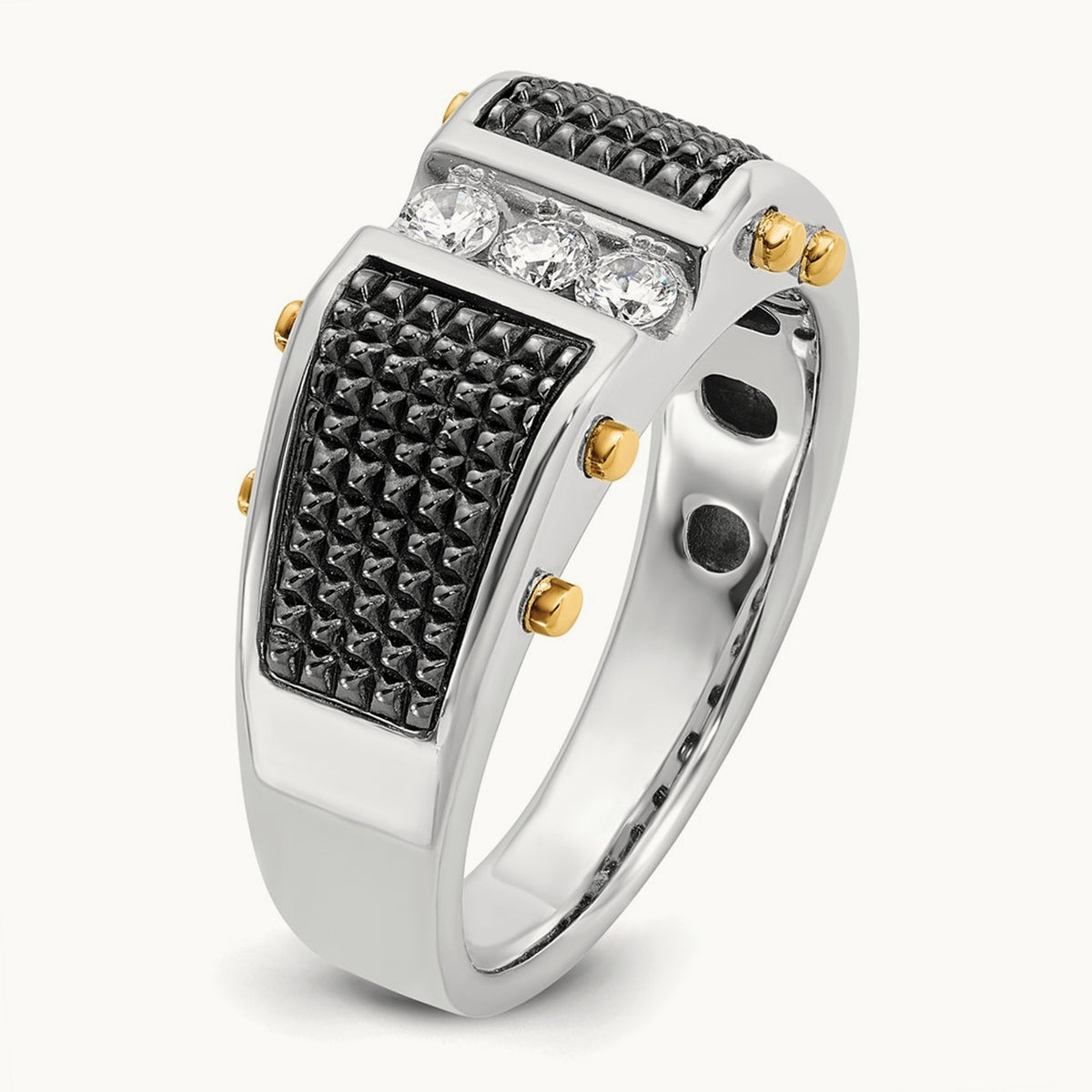 With Blk RH Men's Ring, 0.25 ct tw Lab-Grown Diamond