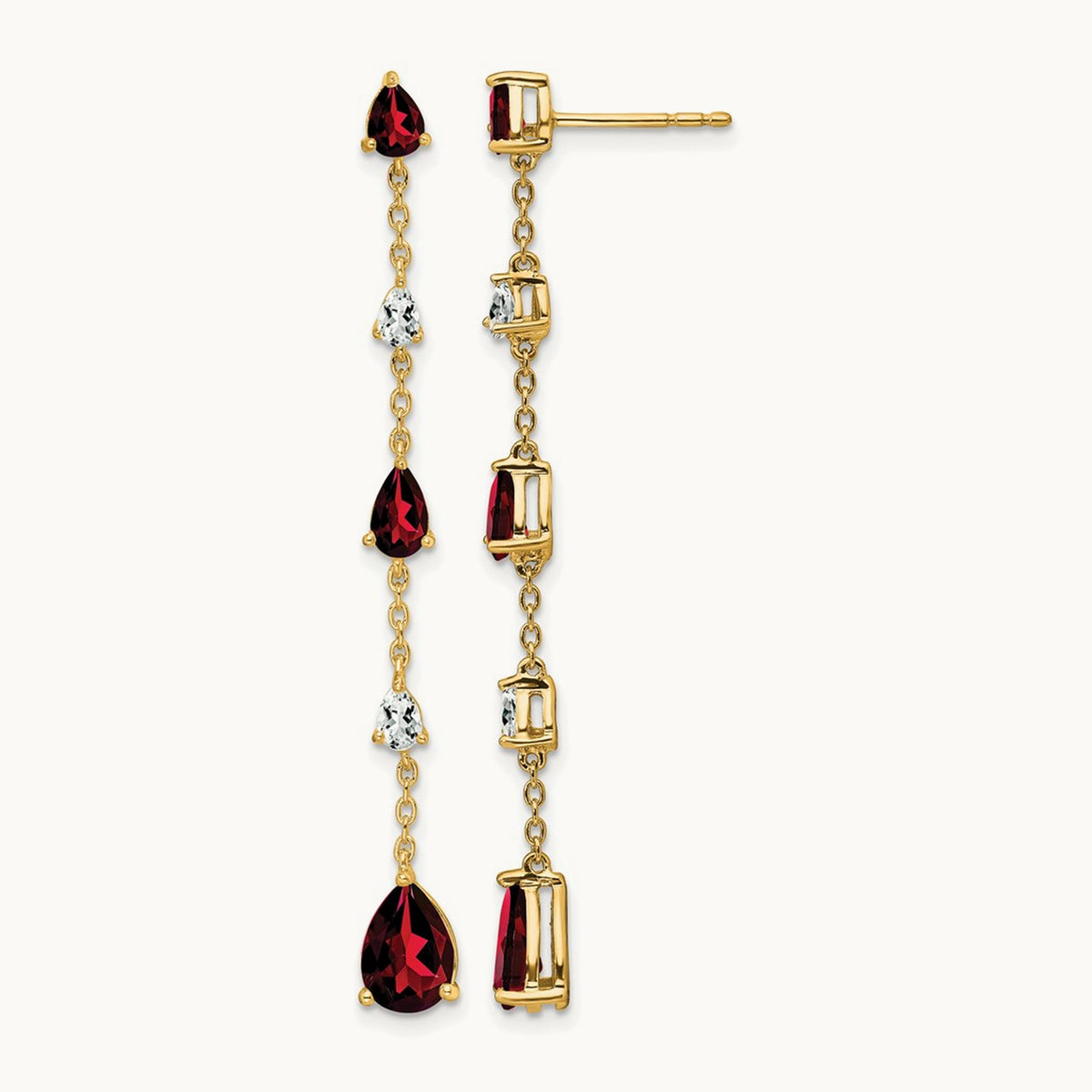 Garnet and Topaz Dangle Earrings — 14K Yellow Gold