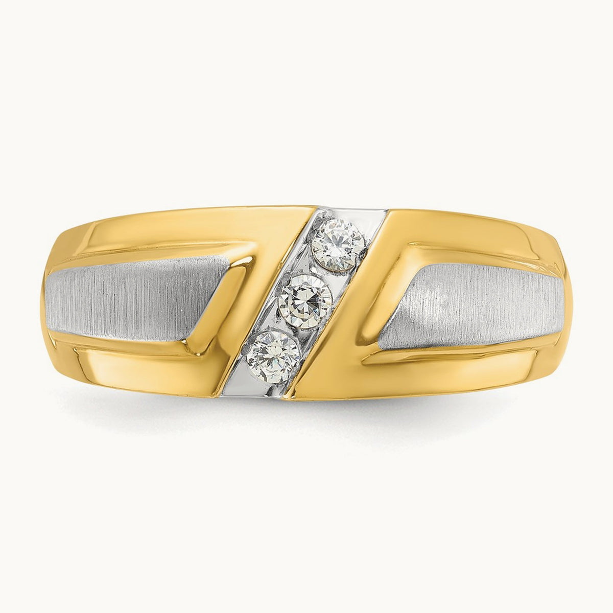 Men's Polished and Satin 3-Stone Diamond Ring — 14K Two-Tone Gold, 0.21 ct