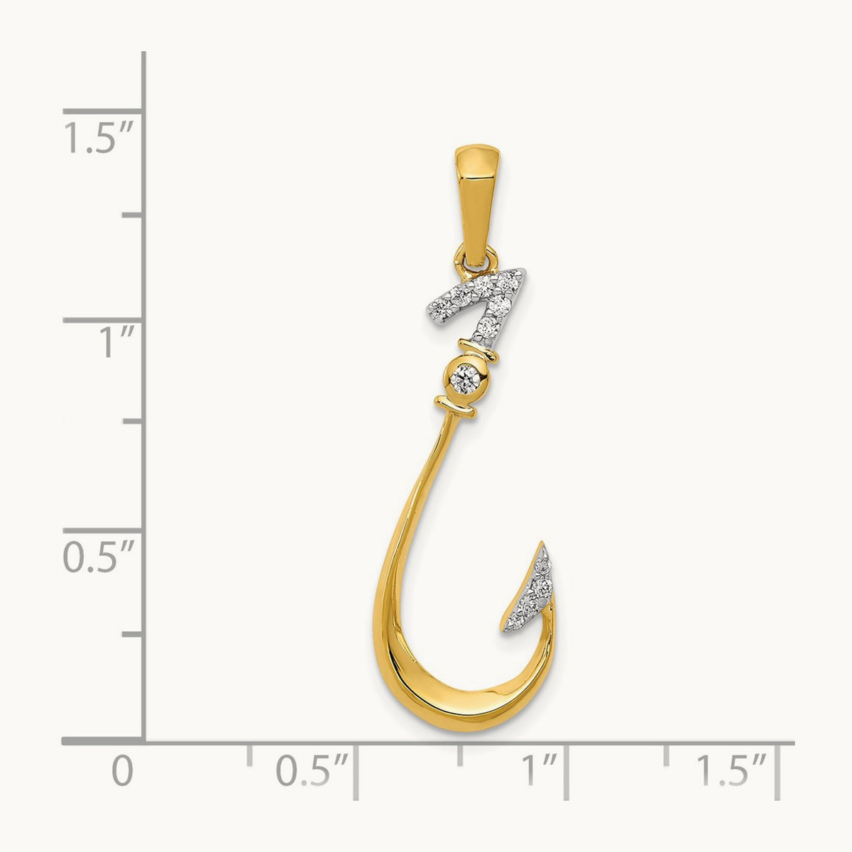 Diamond Fish Hook Pendant, 14K