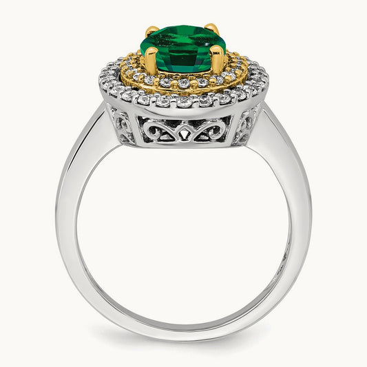 Created Emerald Fashion Ring, 0.50 ct tw Lab-Grown Diamond