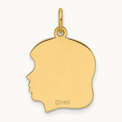 Plain Medium .013 Gauge Facing Right Engravable Girl Head Charm — 21.3mm