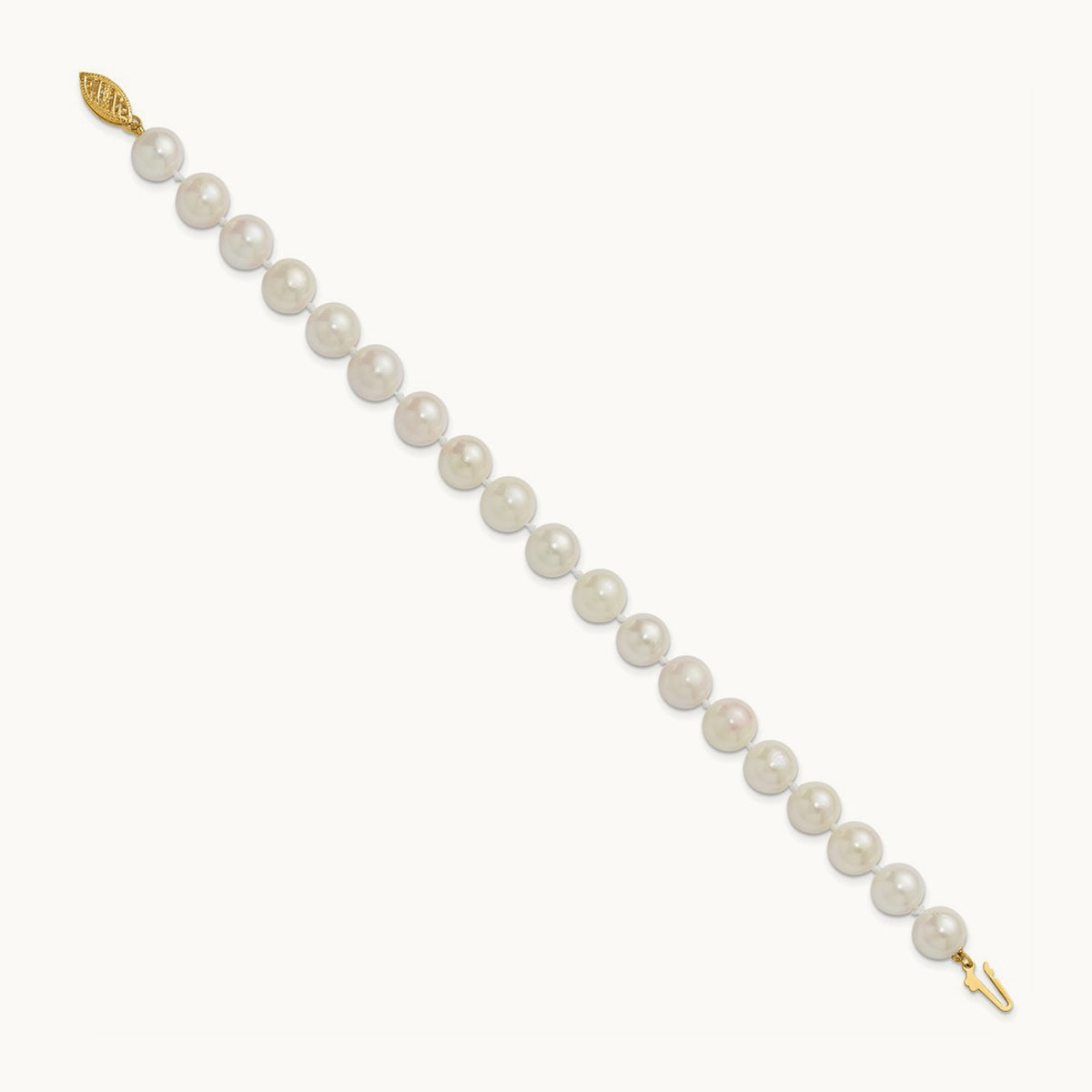 8- Round White Saltwater Akoya Cultured Pearl Bracelet, 9mm, 14K
