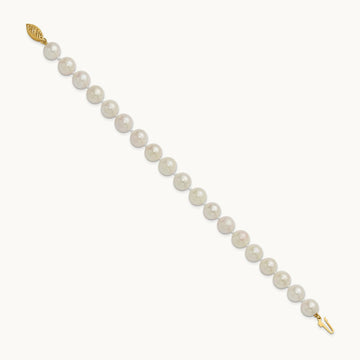8- Round White Saltwater Akoya Cultured Pearl Bracelet, 9mm, 14K
