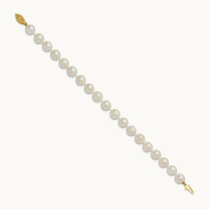 8- Round White Saltwater Akoya Cultured Pearl Bracelet, 9mm, 14K