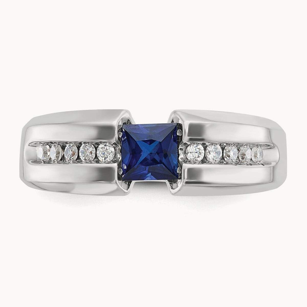 IBGoodman Men's Polished Lab Created Sapphire & Diamond Ring, 14K White Gold
