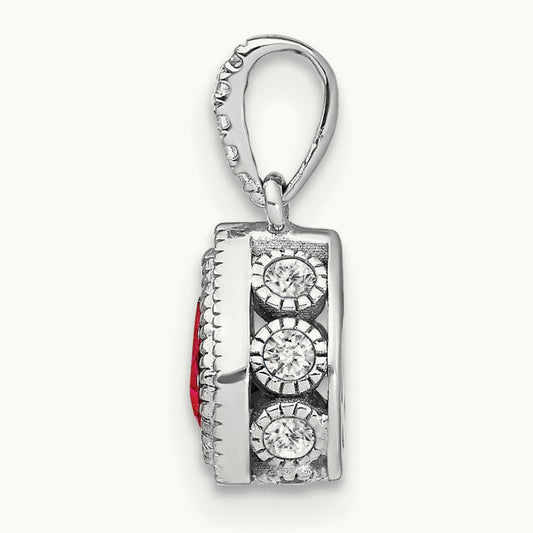 Pear Ruby and Diamond Pendant, 14K White Gold