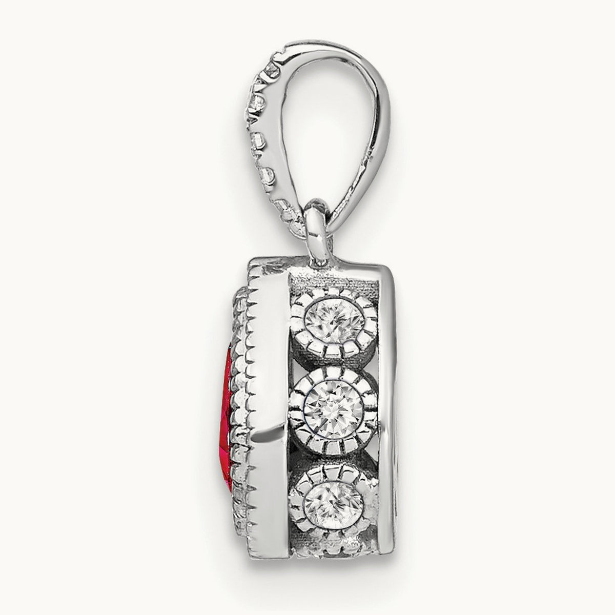 Pear Ruby and Diamond Pendant, 14K White Gold
