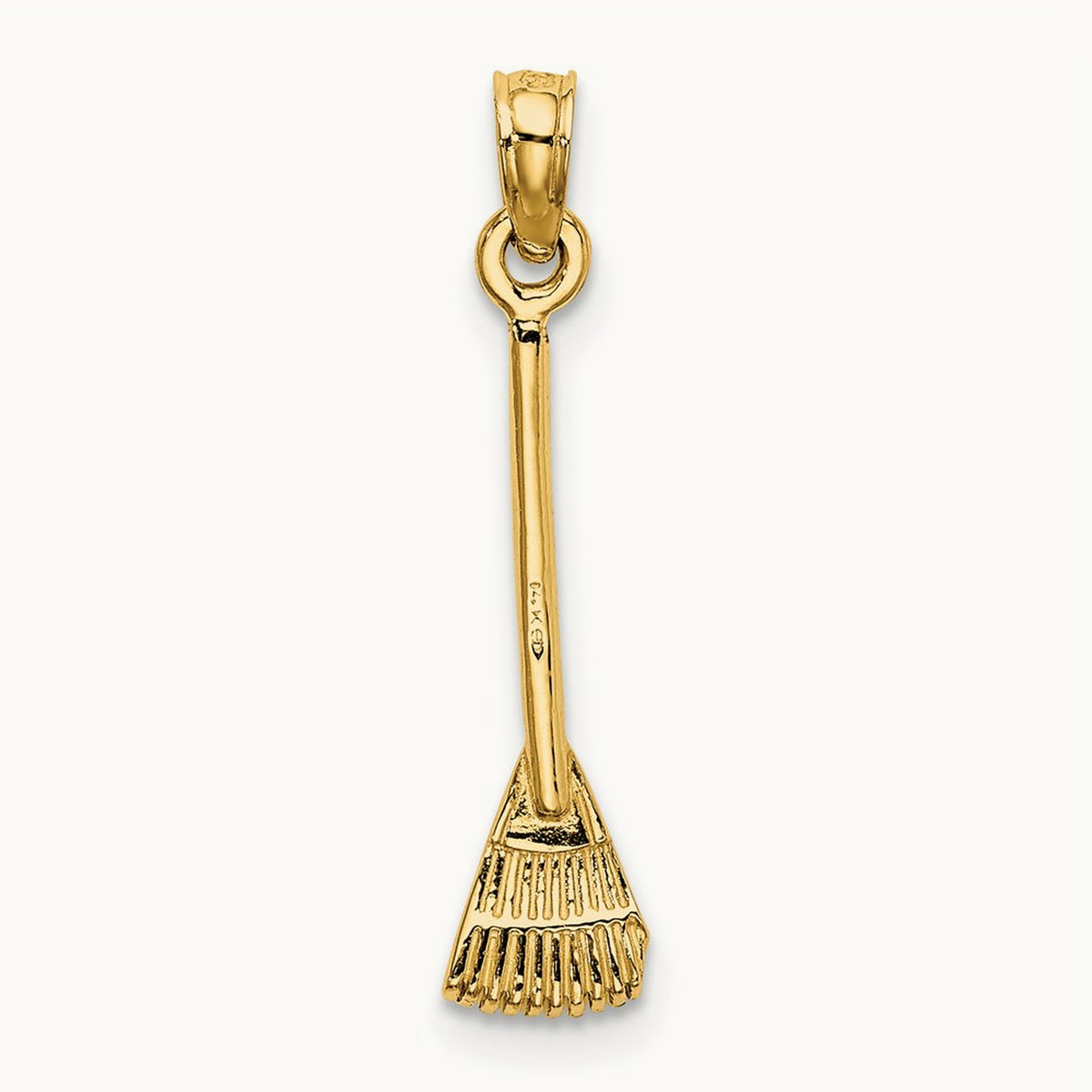 3-D Leaf Rake Garden Tool Charm, 14K