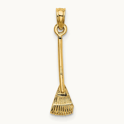 3-D Leaf Rake Garden Tool Charm, 14K
