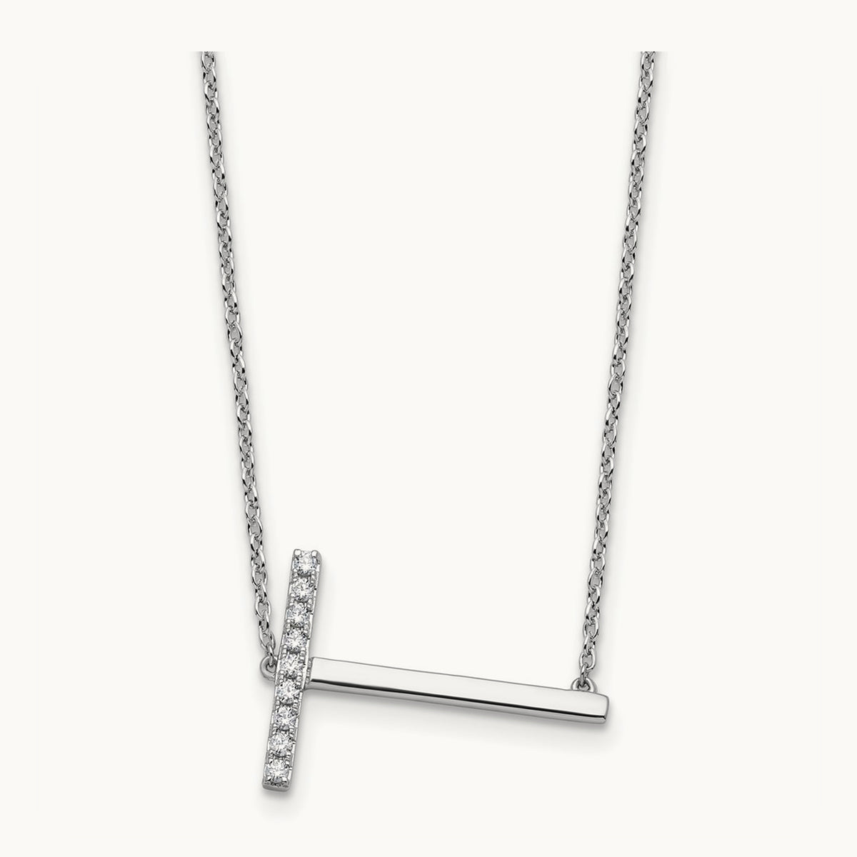 Sideways Diamond Necklace — 14K White Gold, T