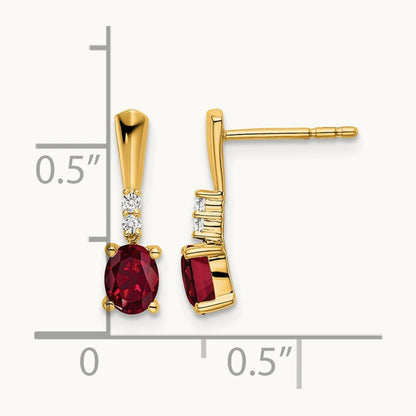 Oval Created Ruby and Diamond Dangle Earrings — photo set