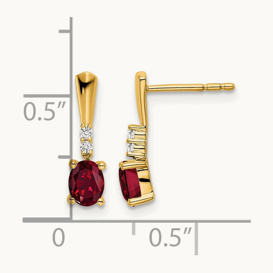 Oval Created Ruby and Diamond Dangle Earrings — photo set