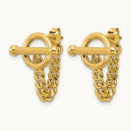 Polished Toggle Chain Post Earrings, 14K — Leslie's