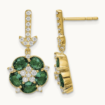 Created Emerald Dangle Post Earrings, 0.50 ct tw Lab-Grown Diamond