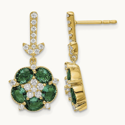 Created Emerald Dangle Post Earrings, 0.50 ct tw Lab-Grown Diamond