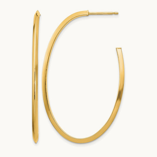 Polished Knife Edge Oval Post Dangle Earrings — 14K Yellow Gold