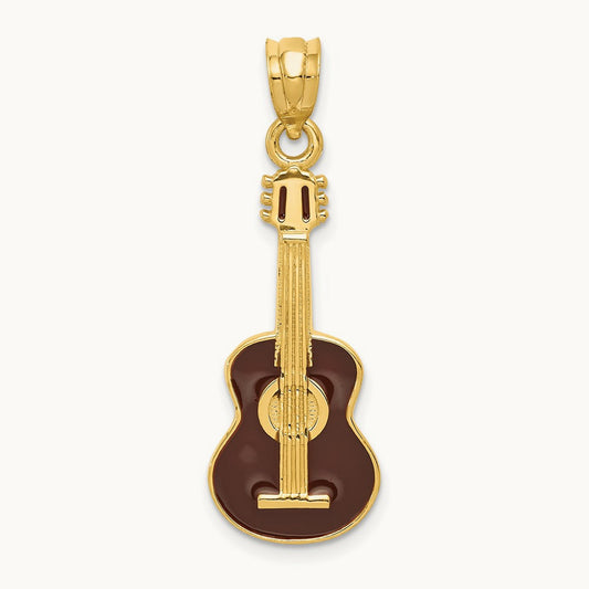 Enameled Guitar Pendant, 14K
